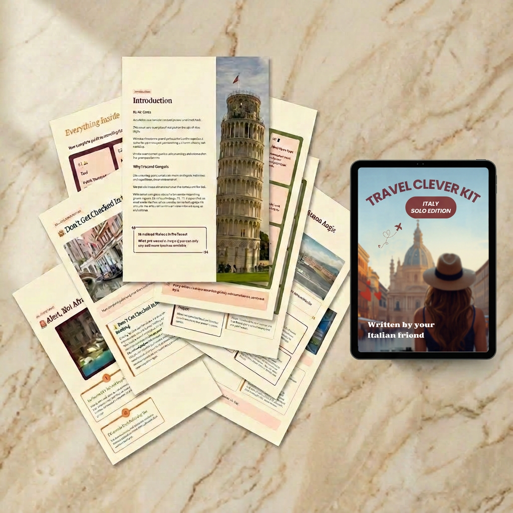 Travel Clever Kit guidebook on a marble cafe table with espresso